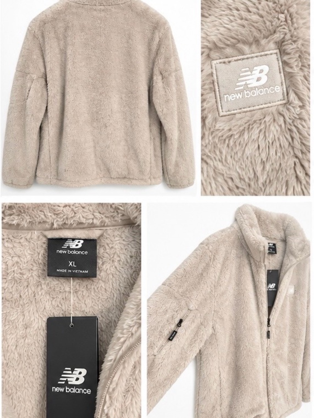 New Balance Sherpa Fleece Full Zip Jacket Beige XL NWT - Picture 2 of 2